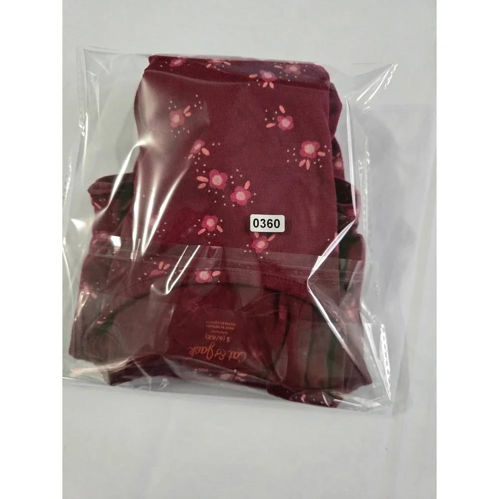 Cat & Jack Girls Burgundy Floral Long Sleeve Jersey Dress Maroon Size S 6/6X